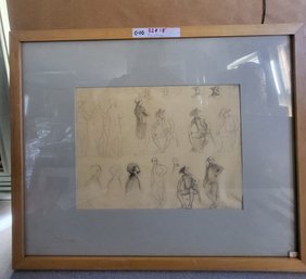 Framed Original Pencil Sketch On Paper By Artist Charles Hoffbauer 1941