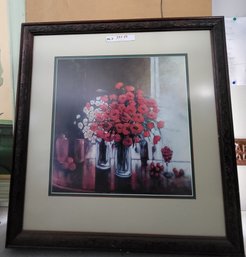 Framed Artwork Still Life Of Red Poppies And White Daises