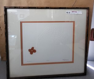 Framed Limited Edition Embossed Giraffe Design And Colored Flower Element By Jeff Koons