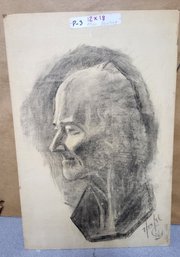 Vintage Charcoal Sketch On Cardboard
