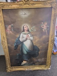 Antique Oil Painting Depicting Immaculate Conception
