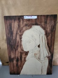 Wood Drawing Recreation Of Girl With A Pearl Earring