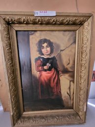Vintage Framed Oil Painting Depicting A Child