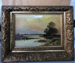 Vintage American Naive Art Landscape Painting