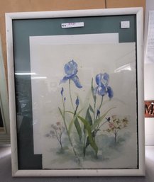 Framed Watercolor Painting Of Blue Iris