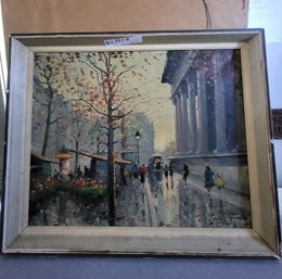 Framed Oil Painting Depicting A Parisian Street Scene