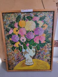 Signed Oil Painting Of A Chrysanthemum Flower Arrangement In Decorative Vase