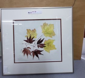 Framed Watercolor Painting Of Maple Leaves By Hoyt