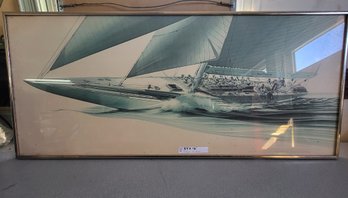Framed Lithograph Of American Cup 1934 By Artist John Mecray