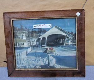 Framed Photograph Of Historical Stark Covered Bridge In Stark, New Hampshire