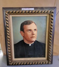 Signed Vintage Framed Painting Of A Priest