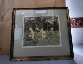 Framed Photo Depicting Children Picking Hops In Field Early 1900s
