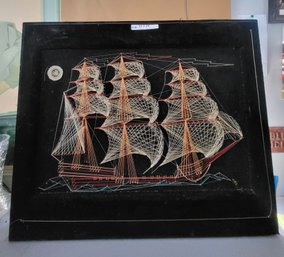 Vintage MCM 1960s Thread Art Ship Wall Art