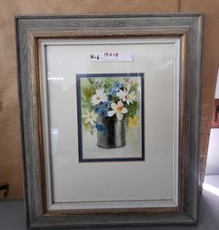 Vintage Framed Watercolor Painting Of Floral Bouquet Signed By M. OLeary