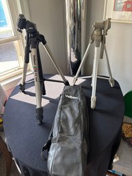 Two Camera Tripods And Carrying Case