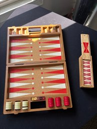 Vintage Backgammon Set And Vintage Budweiser Dominos Set