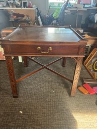 Vintage Baker Chinese Chippendale Mahogany Carved Square End Table