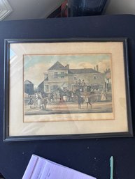 Vintage Framed Original James Pollard Changing Of The Horses At Old White Lion 1830