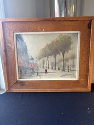 Oil Painting Depicting A Parisian Street Scene
