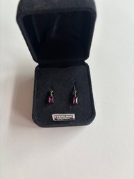 Sterling Brazilian Plum Garnet Radiant Lever Back Earrings
