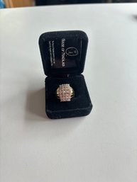 .925 Ring Vintage Elegant Sterling Silver CZ With Gold Accents