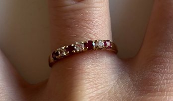 Gold 10KT Ring With Ruby And White Diamond