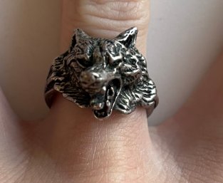 Sterling Growling Wolf Ring