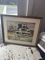 Watercolor On Painting House On Water