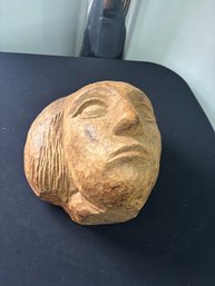 Hand Carved Wooden Sculpture Of A Face