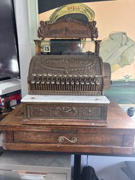 Antique Brass 1902 National Cash Register With Bottom Drawer