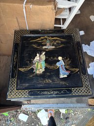 Vintage Black Lacquer Chinoiserie Side Table