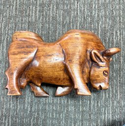 Vintage Hand Carved Wooden Bull Figurine