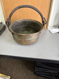 Antique Hammered Copper Pot With Wrought Iron Swing Handle