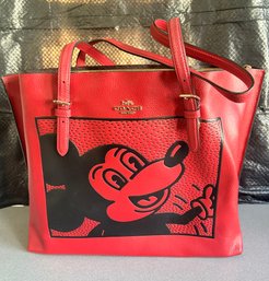 Coach Disney Mickey Mouse X Keith Haring Mollie Tote Bag In Electric Red Leather