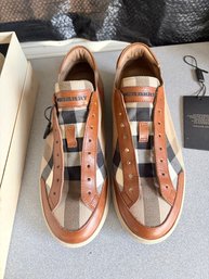 Burberry Check Canvas And Leather Low Top Sneakers