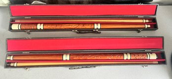 2 Vintage Hand Carved Pool Cues From 1960s