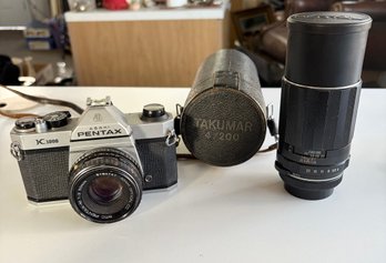 Asahi Pentax K1000 35mm Film Camera And 50 Mm F/2 Lens With Case