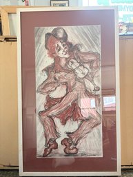 Original Framed Drawing Of Figure Playing A Violin Signed