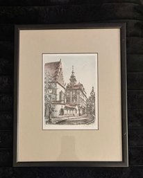Hand Signed Lithograph Print Of Old New Synagogue In Prague