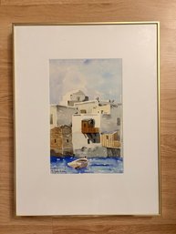 Watercolor Painting Of A Harbor Scene In Mykonos Greece By Manos Sofianos