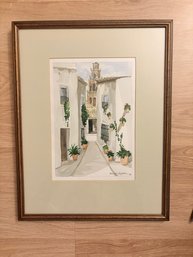 Watercolor Painting Of The Calleja De Las Flores In Spain Signed By Rolf Loffler 1994