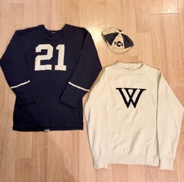 Hillflint Merino Wool Collegiate Sweater, Navy Blue Football Jersey, Collegiate Freshman Beanie Cap 1950s