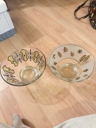 Vintage Libby Golden Foliage Pattern And Anchor Hockering Espana Glass Chip And Dip Bowls