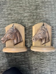 Vintage 1970s Syroco Wooden Horse Head Equestrain Bookends