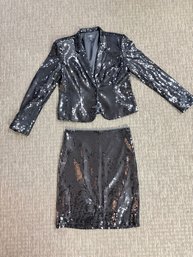 Vintage Black Sequin Blazer And Skirt