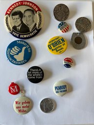 Collection Of Vintage Political And Novelty Buttons And Coins