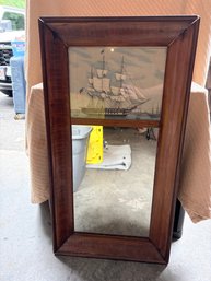 Vintage Wood Framed Mirror With Clipper Ship Print