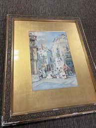 Watercolor Painting Titled 'Spanish Street Scene' By The Artist Francisco Candela