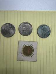 3 Eisenhower Dollars And One Thai Baht Coin