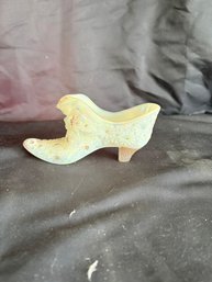 Fenton Hand Painted Glass Shoe Signed By S. Hart